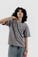 Airplane Mode - Light Grey Acid Wash - Crew Neck - Drop Shoulder T-Shirt for Men