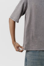 Airplane Mode - Light Grey Acid Wash - Crew Neck - Drop Shoulder T-Shirt for Men