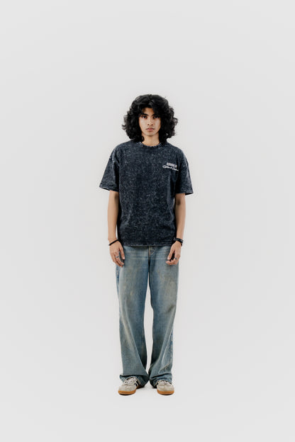 Caffeine and Deadlines - Black Acid Wash - Drop Shoulder T-Shirt for Men
