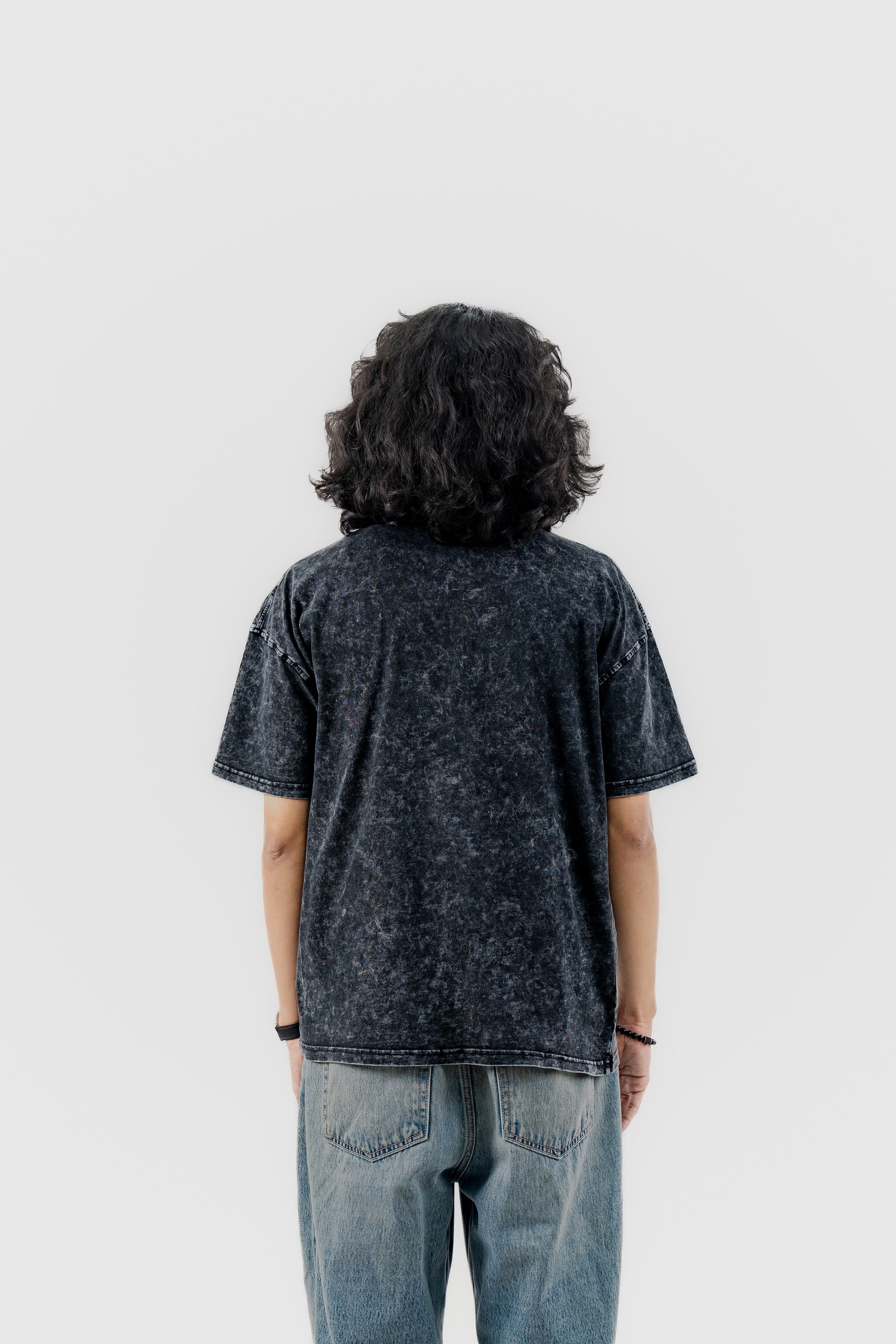 Caffeine and Deadlines - Black Acid Wash - Crew Neck - Drop Shoulder T-Shirt for Men