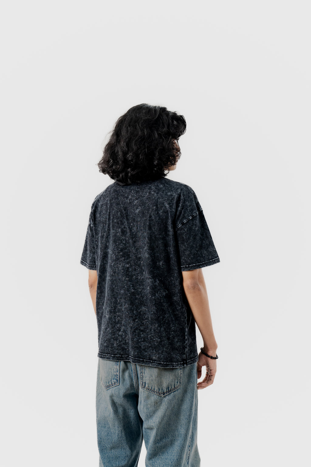 Caffeine and Deadlines - Black Acid Wash - Crew Neck - Drop Shoulder T-Shirt for Men