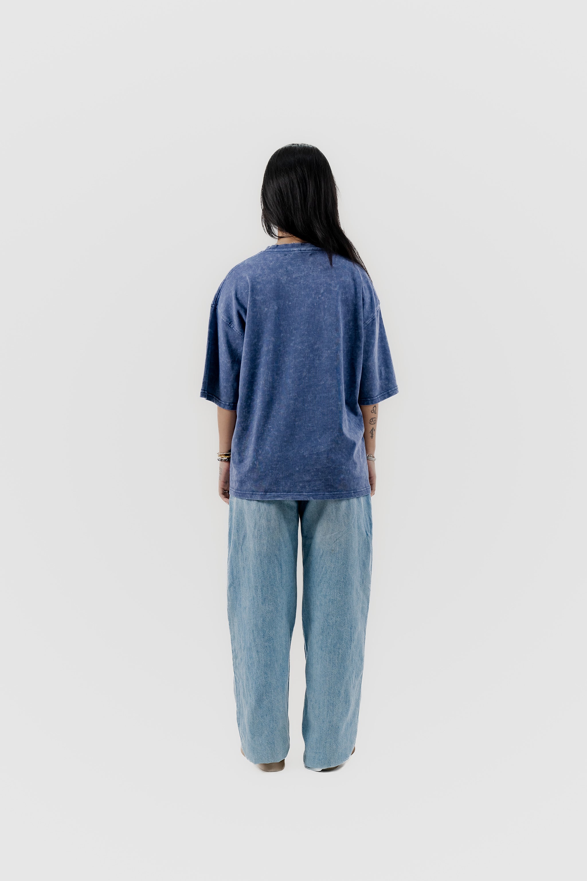 Not Today Club - Blue Acid Wash - Crew Neck - Drop Shoulder T-Shirt for Women