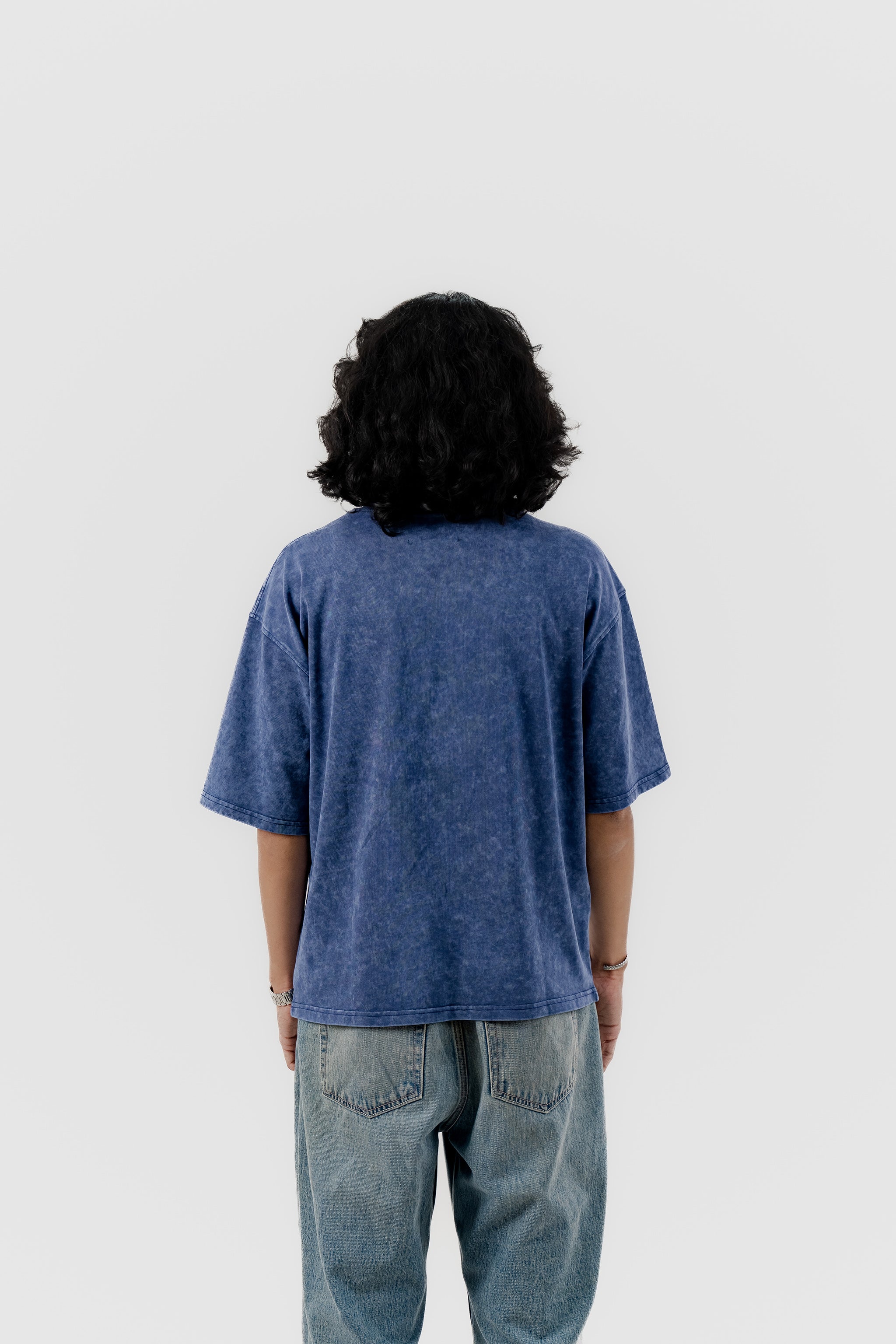 Not Today Club - Blue Acid Wash - Crew Neck - Drop Shoulder T-Shirt for Men