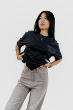 Water Repellent T-Shirt -上質 Japanese Grade - Crew Neck - Black Tee for Women