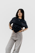 Water Repellent T-Shirt -上質 Japanese Grade - Crew Neck - Black Tee for Women