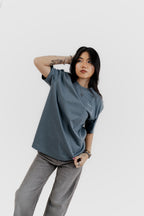 Water Repellent T-Shirt -上質 Japanese Grade - Crew Neck - Ash Blue Tee for Women