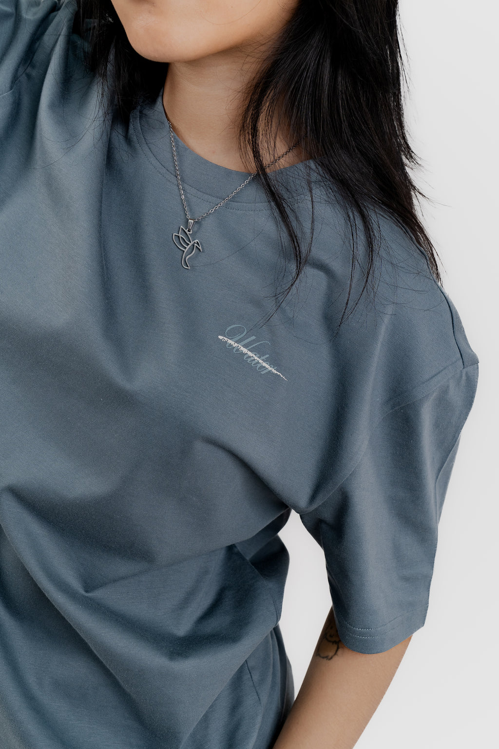 Water Repellent T-Shirt -上質 Japanese Grade - Crew Neck - Ash Blue Tee for Women