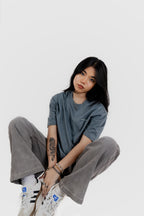 Water Repellent T-Shirt -上質 Japanese Grade - Crew Neck - Ash Blue Tee for Women