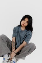 Water Repellent T-Shirt -上質 Japanese Grade - Crew Neck - Ash Blue Tee for Women