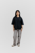 RESTOKE Luxe Black on Black Embroidered - 350 GSM 上質 Japanese Grade - Running late is my Cardio - Drop Shoulder T-Shirt for Women