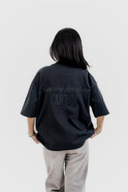 RESTOKE Luxe Black on Black Embroidered - 350 GSM 上質 Japanese Grade - Running late is my Cardio - Drop Shoulder T-Shirt for Women