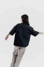 RESTOKE Luxe Black on Black Embroidered - 350 GSM 上質 Japanese Grade - Running late is my Cardio - Drop Shoulder T-Shirt for Women