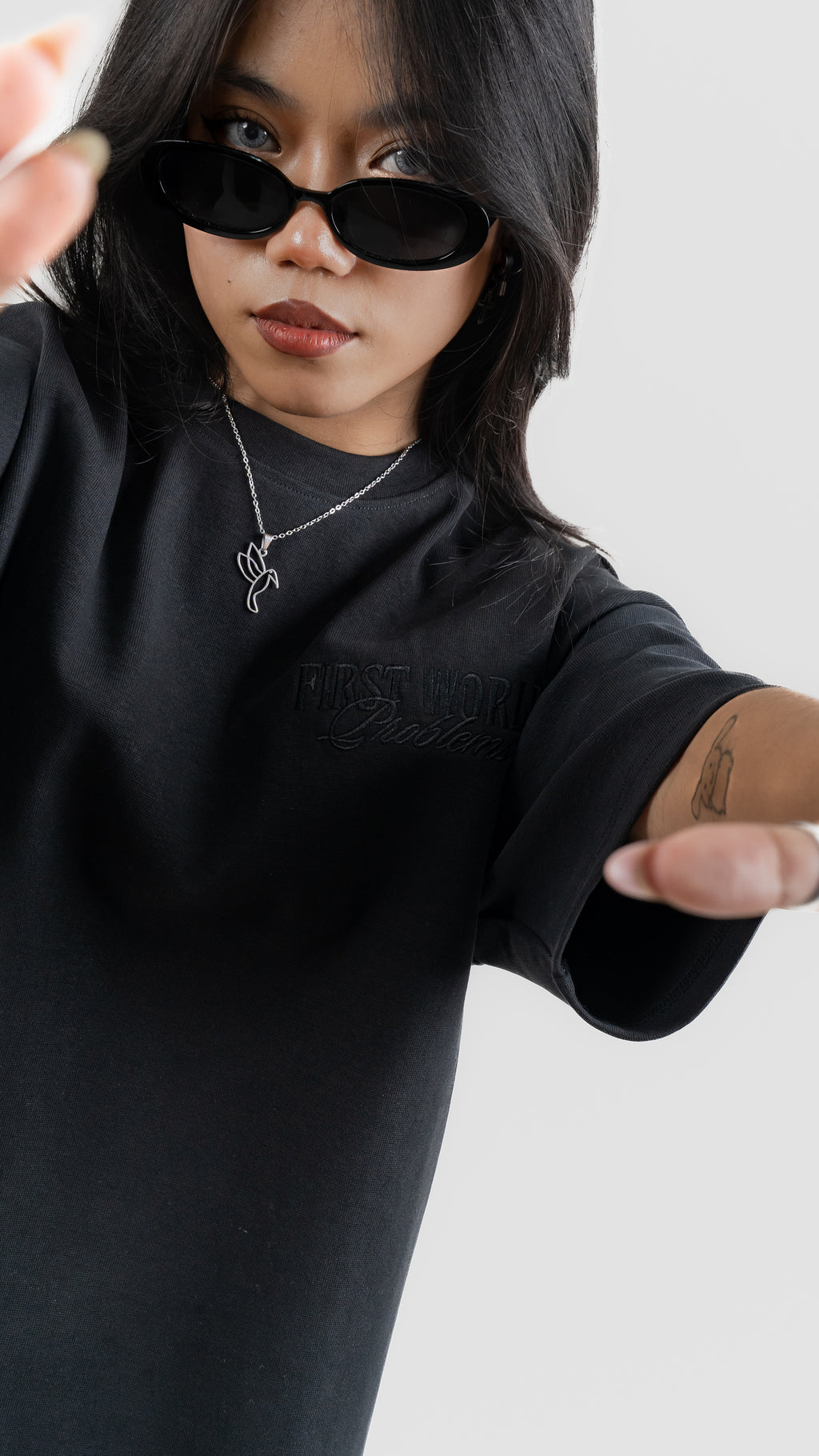 Luxe Black on Black Embroidered - 400 GSM 上質 Japanese Grade - Running late is my Cardio - Drop Shoulder T-Shirt for Women