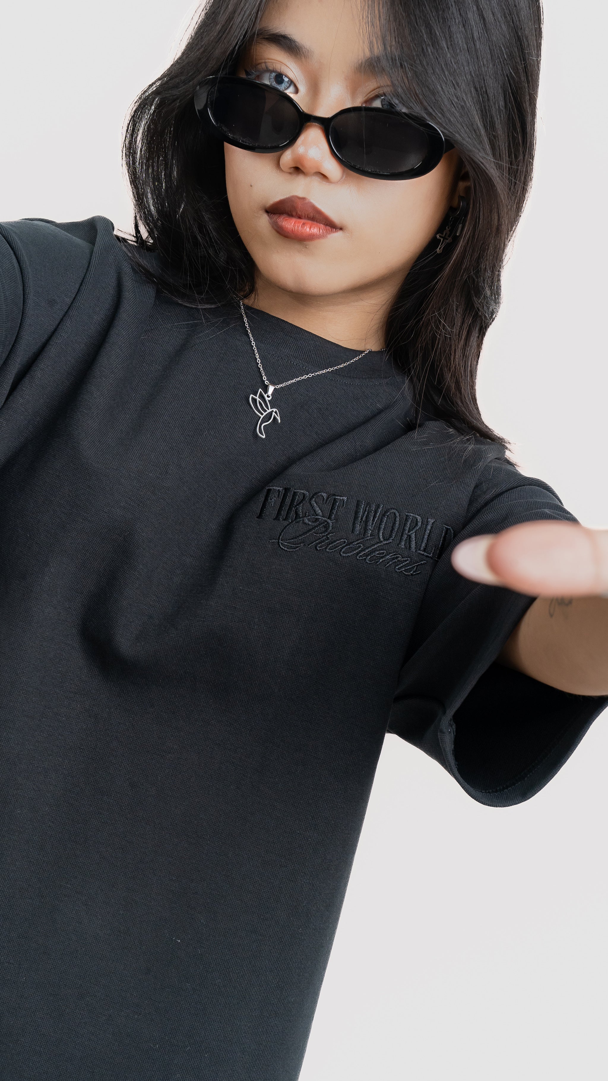 Luxe Black on Black Embroidered - 400 GSM 上質 Japanese Grade - Running late is my Cardio - Drop Shoulder T-Shirt for Women