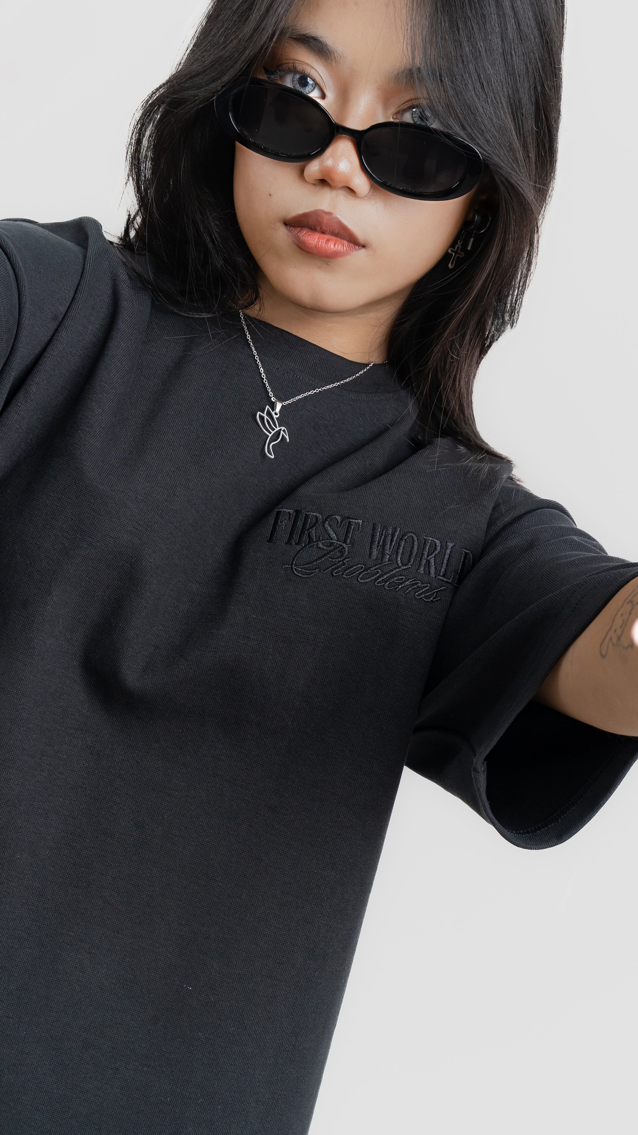 Luxe Black on Black Embroidered - 400 GSM 上質 Japanese Grade - Running late is my Cardio - Drop Shoulder T-Shirt for Women