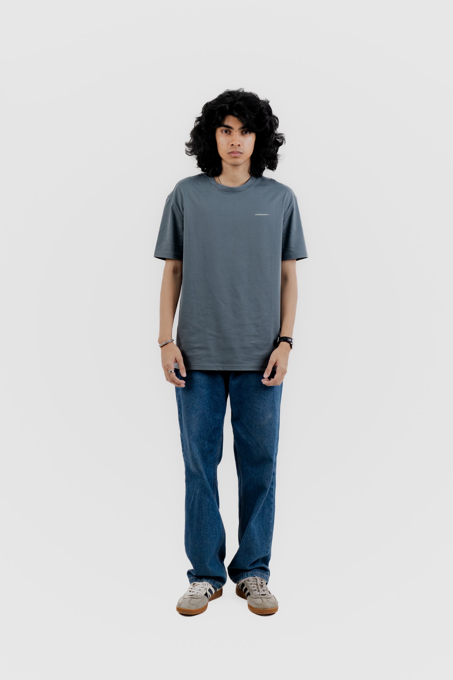 Water Repellent T-Shirt -上質 Japanese Grade - Ash Blue Regular Fit for Men