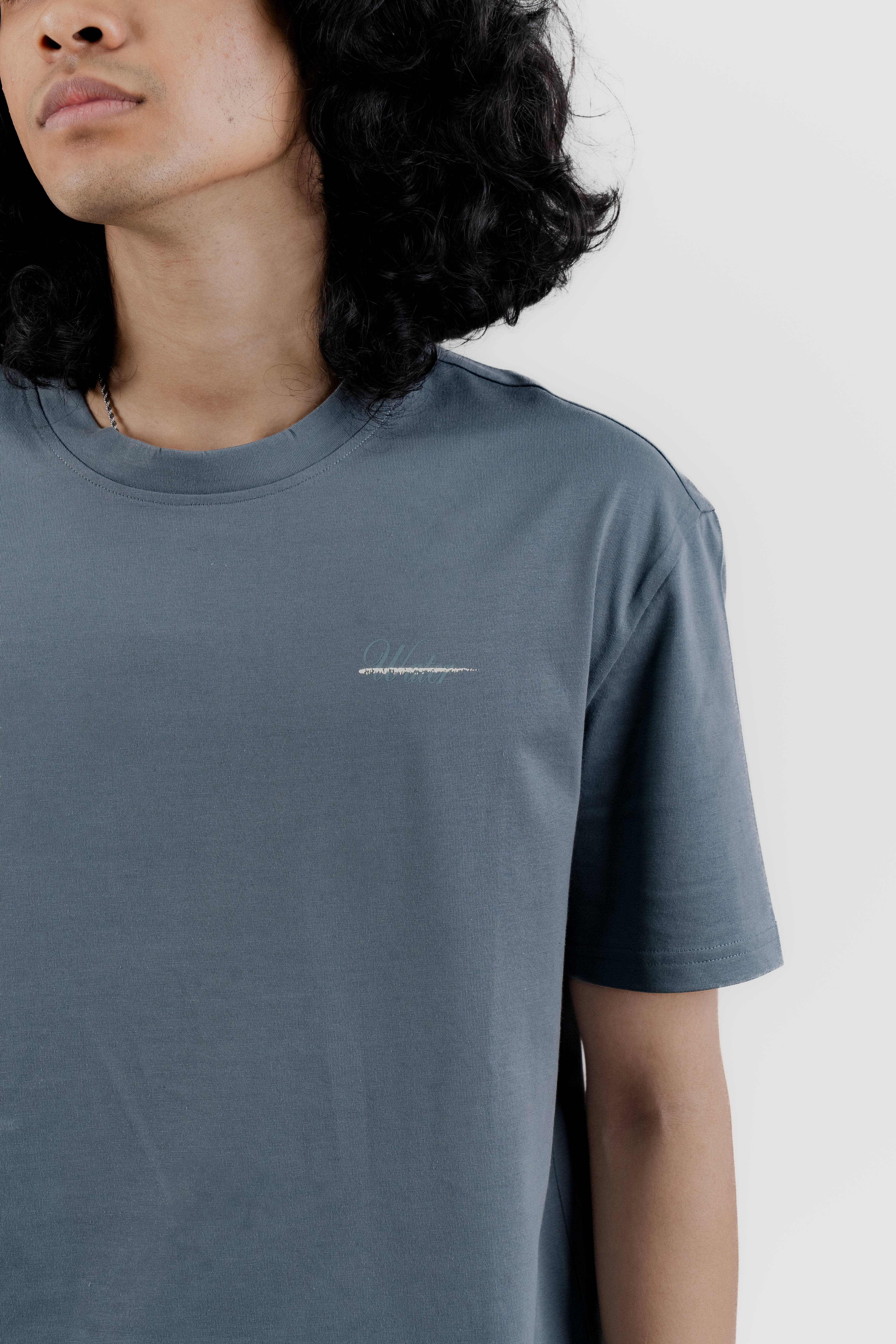 Water Repellent T-Shirt -上質 Japanese Grade - Crew Neck - Ash Blue Tee for Men