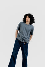 Water Repellent T-Shirt -上質 Japanese Grade - Crew Neck - Ash Blue Tee for Men