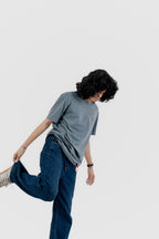 Water Repellent T-Shirt -上質 Japanese Grade - Crew Neck - Ash Blue Tee for Men