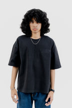 RESTOCK Luxe Black on Black Embroidered - 350 GSM 上質 Japanese Grade - Running late is my Cardio - Drop Shoulder T-Shirt For Men