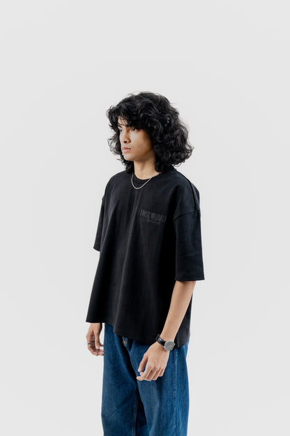 Luxe Black on Black Embroidered - 400 GSM 上質 Japanese Grade - Running late is my Cardio - Drop Shoulder For Men