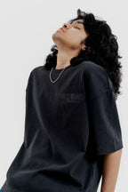 RESTOCK Luxe Black on Black Embroidered - 350 GSM 上質 Japanese Grade - Running late is my Cardio - Drop Shoulder T-Shirt For Men