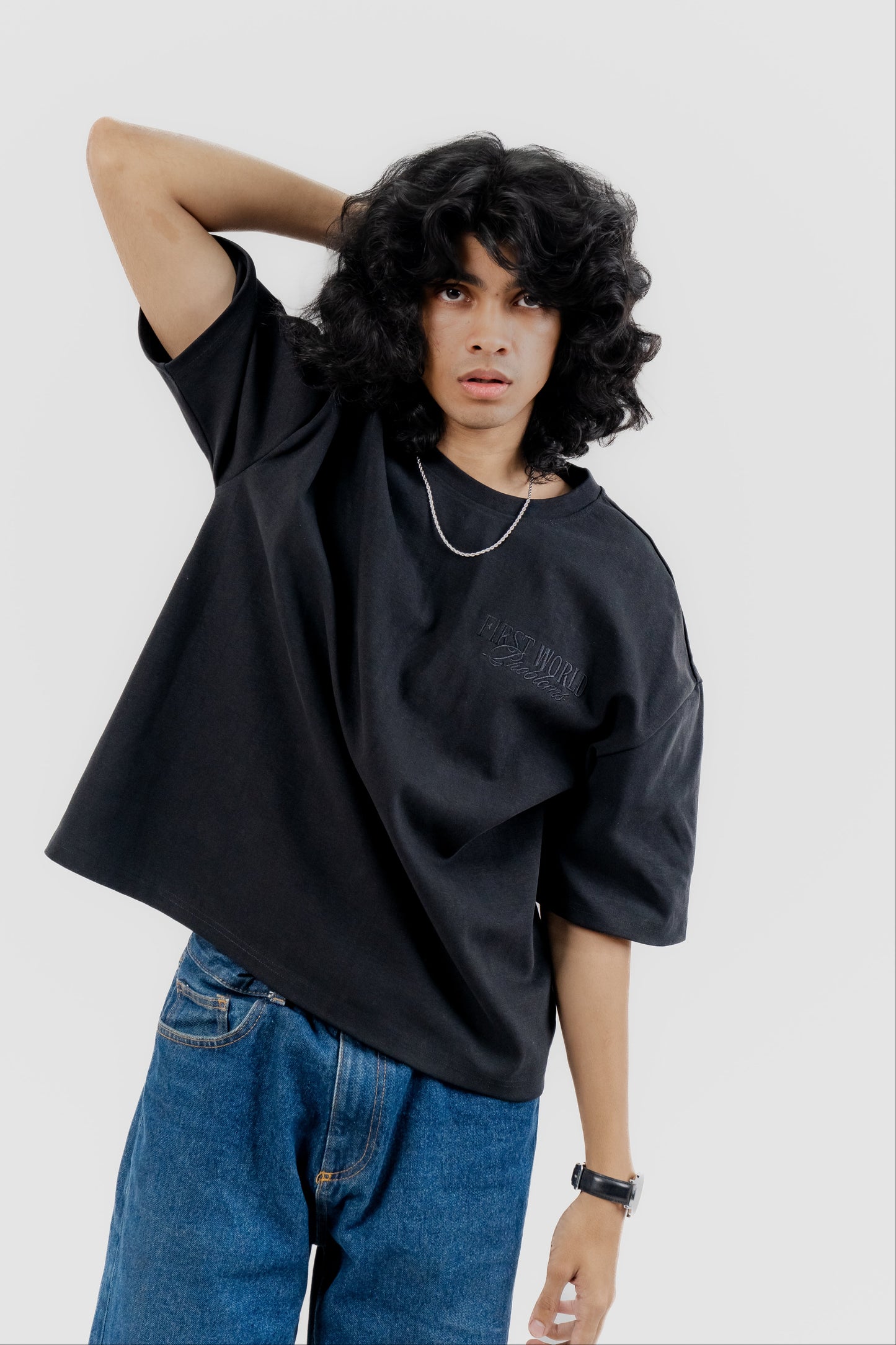 Luxe Black on Black Embroidered - 400 GSM 上質 Japanese Grade - Running late is my Cardio - Drop Shoulder For Men