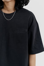 RESTOCK Luxe Black on Black Embroidered - 350 GSM 上質 Japanese Grade - Running late is my Cardio - Drop Shoulder T-Shirt For Men