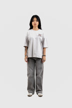 Can't Live In/Without Dhaka Embroidered- 上質 Japanese Grade - Light Ash Grey Drop Shoulder T-Shirt for Women