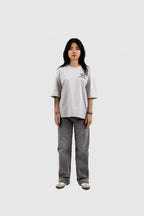 Can't Live In/Without Dhaka Embroidered- 上質 Japanese Grade - Light Ash Grey Drop Shoulder T-Shirt for Women