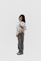 Can't Live In/Without Dhaka Embroidered- 上質 Japanese Grade - Light Ash Grey Drop Shoulder T-Shirt for Women