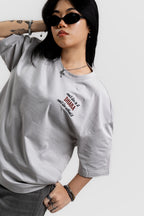 Can't Live In/Without Dhaka Embroidered- 上質 Japanese Grade - Light Ash Grey Drop Shoulder T-Shirt for Women