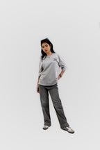 Can't Live In/Without Dhaka Embroidered- 上質 Japanese Grade - Light Ash Grey Drop Shoulder T-Shirt for Women