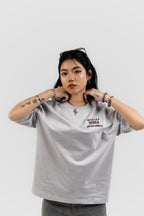 Can't Live In/Without Dhaka Embroidered- 上質 Japanese Grade - Light Ash Grey Drop Shoulder T-Shirt for Women