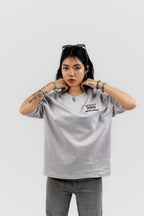 Can't Live In/Without Dhaka Embroidered- 上質 Japanese Grade - Light Ash Grey Drop Shoulder T-Shirt for Women