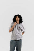 Can't Live In/Without Dhaka Embroidered- 上質 Japanese Grade - Light Ash Grey Drop Shoulder T-Shirt For Men