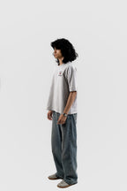 Can't Live In/Without Dhaka Embroidered- 上質 Japanese Grade - Light Ash Grey Drop Shoulder T-Shirt For Men