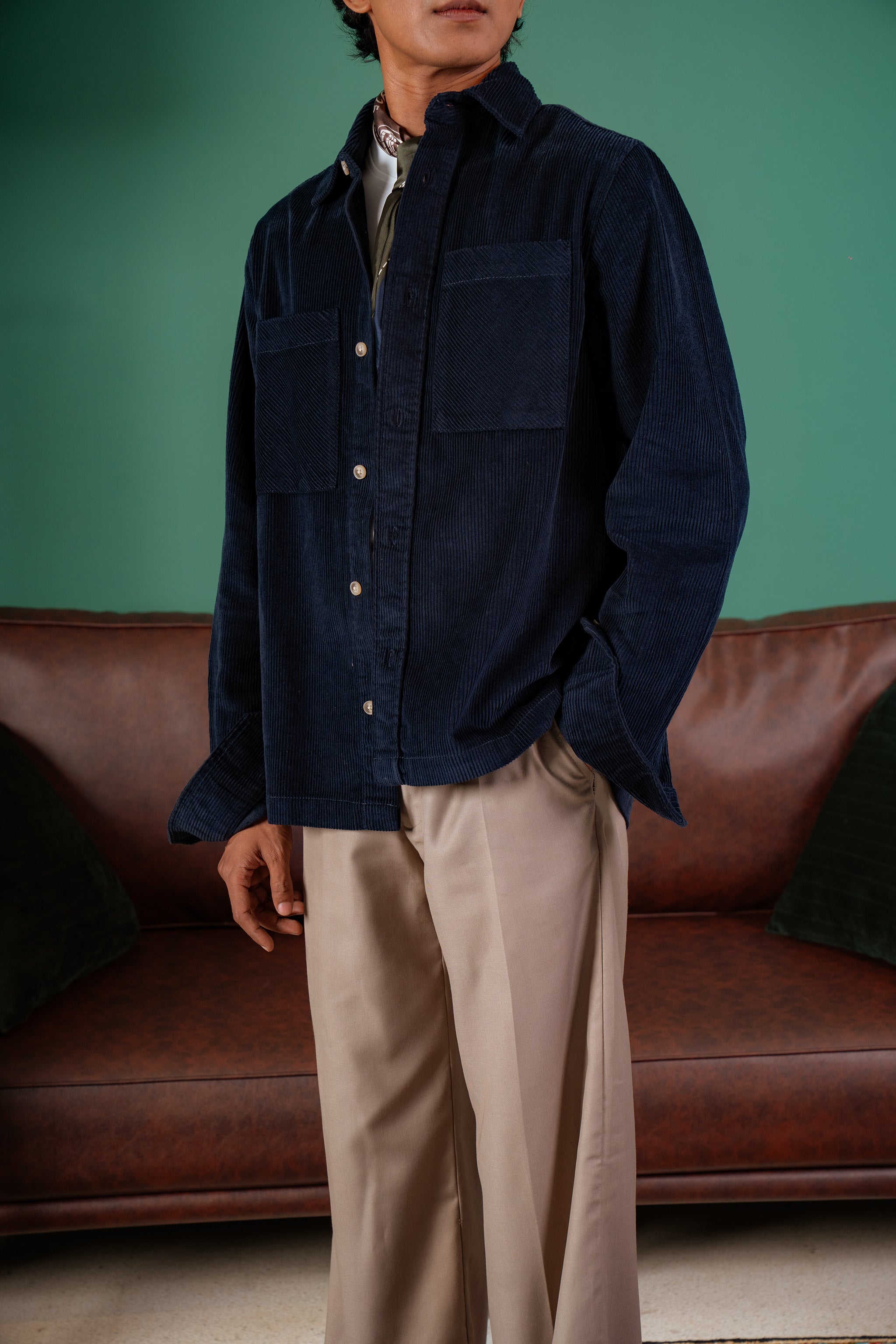 Shacket Corduroy Overshirt - Navy - Dual Pocket - Unisex