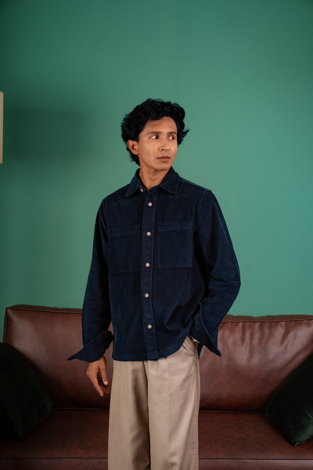 Shacket Corduroy Overshirt - Navy - Dual Pocket - Unisex