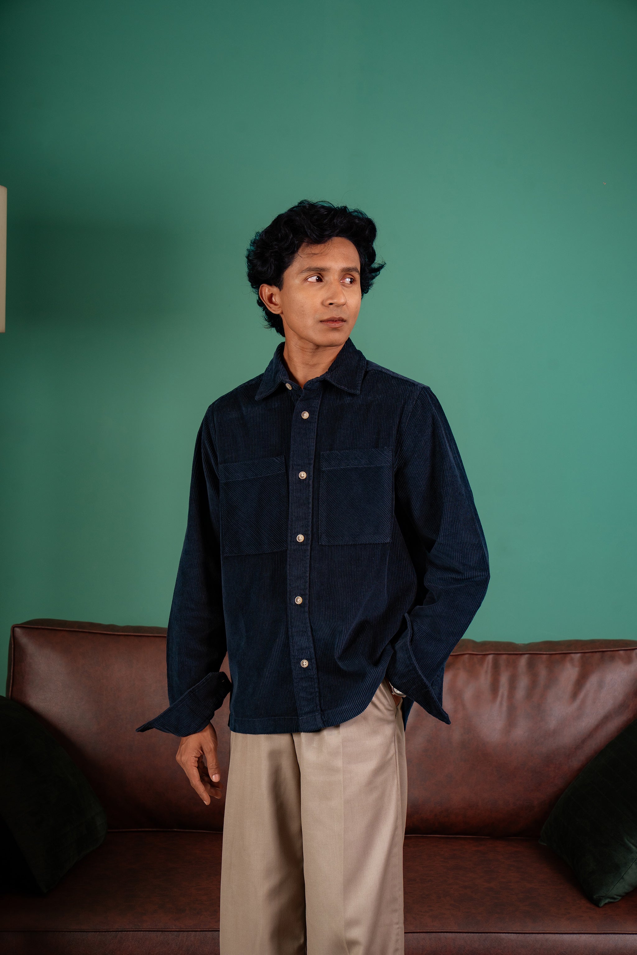 Shacket Corduroy Overshirt - Navy - Dual Pocket - Unisex