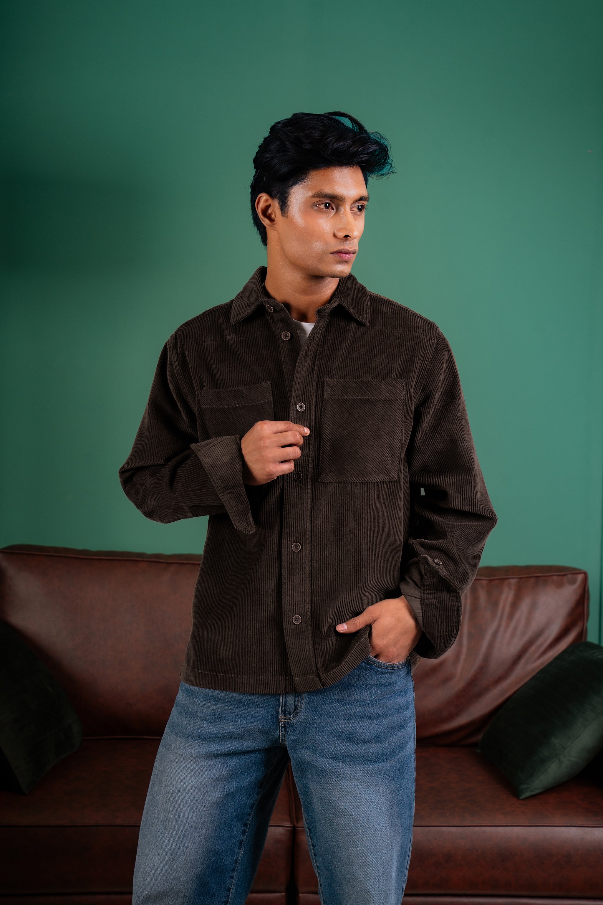 Shacket Corduroy Overshirt - Dark Brown - Dual Pocket - Unisex