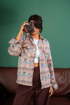Beige Printed Shirt - Dual Pocket - Unisex