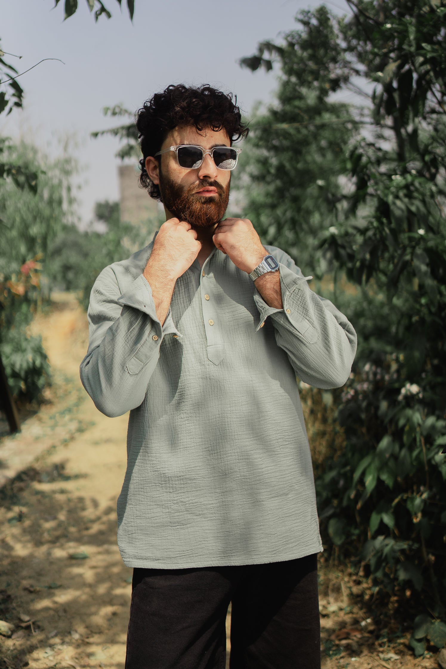 Waffle Henley - Katua - For Men - Sage Green
