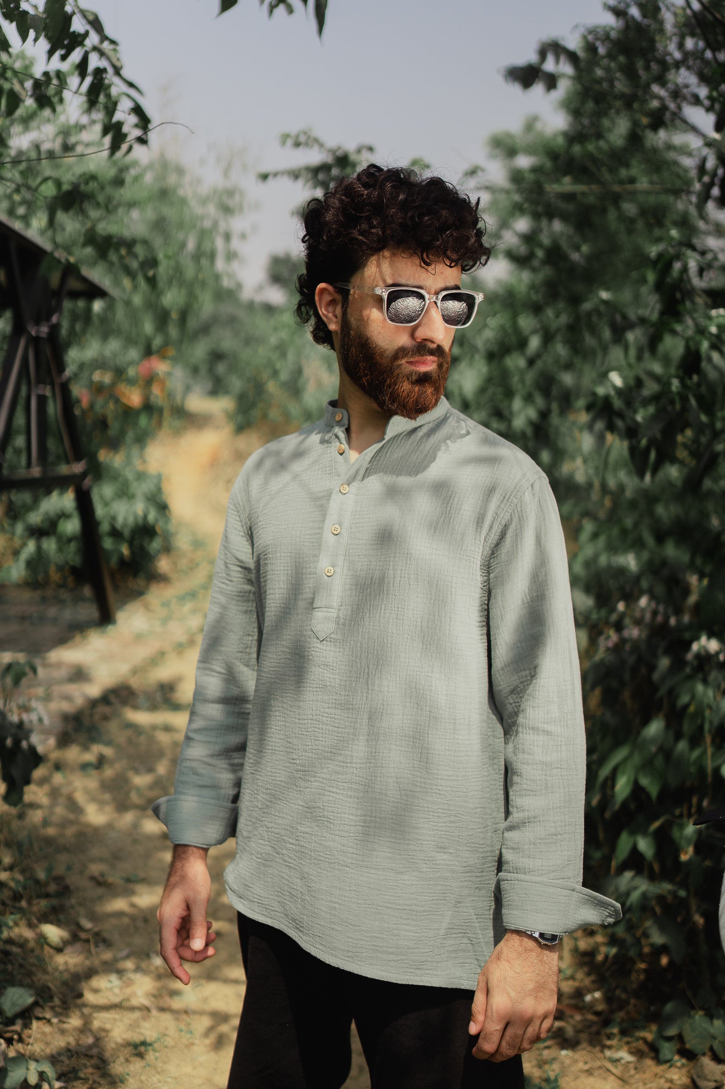 Waffle Henley - Katua - For Men - Sage Green