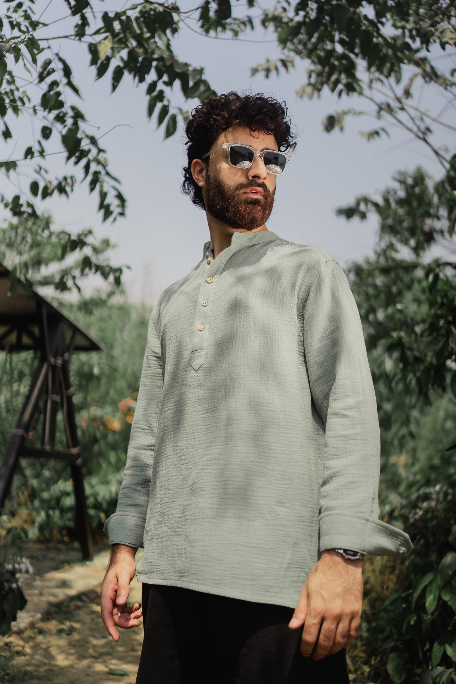 Waffle Henley - Katua - For Men - Sage Green