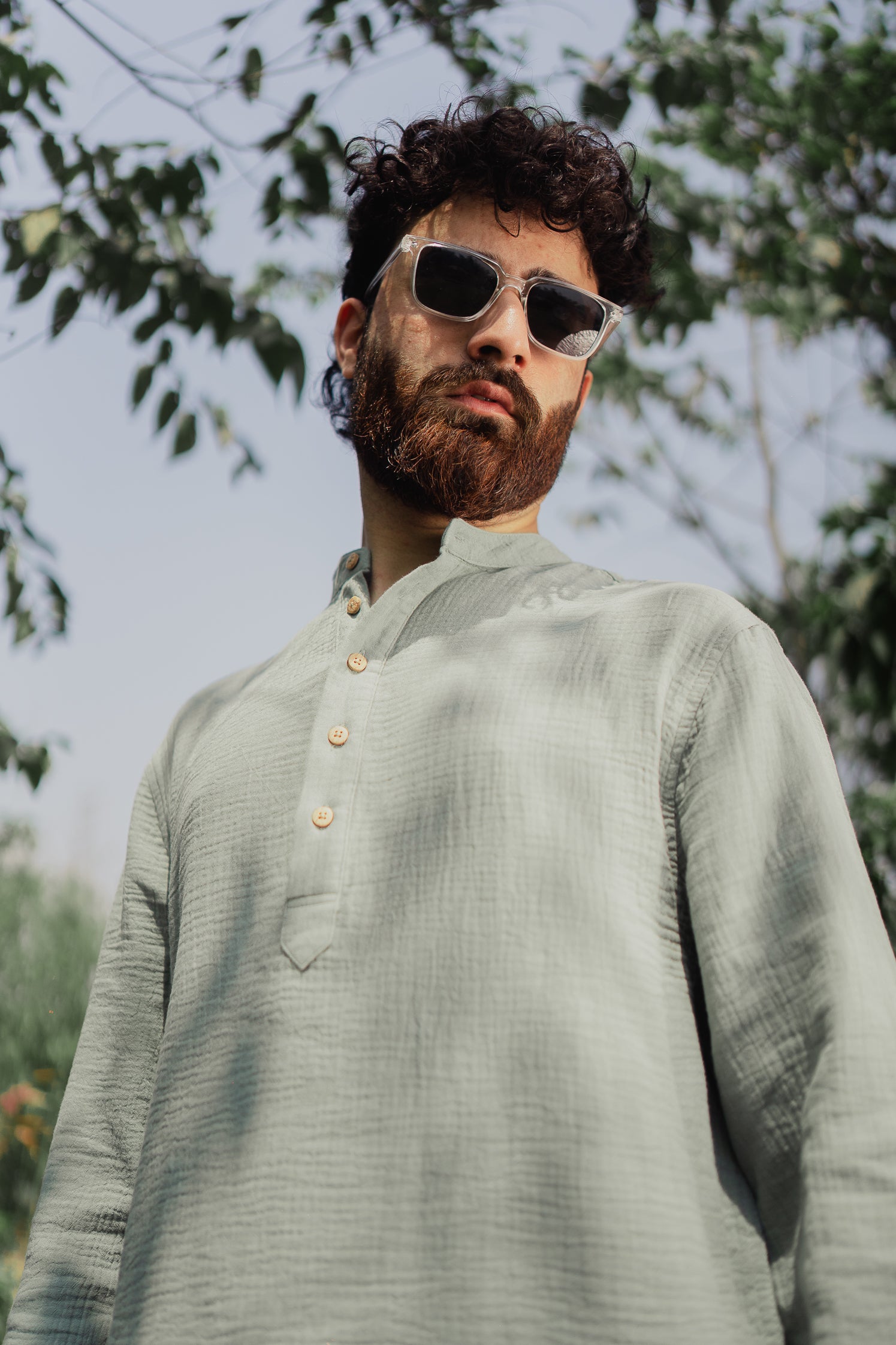 Waffle Henley - Katua - For Men - Sage Green