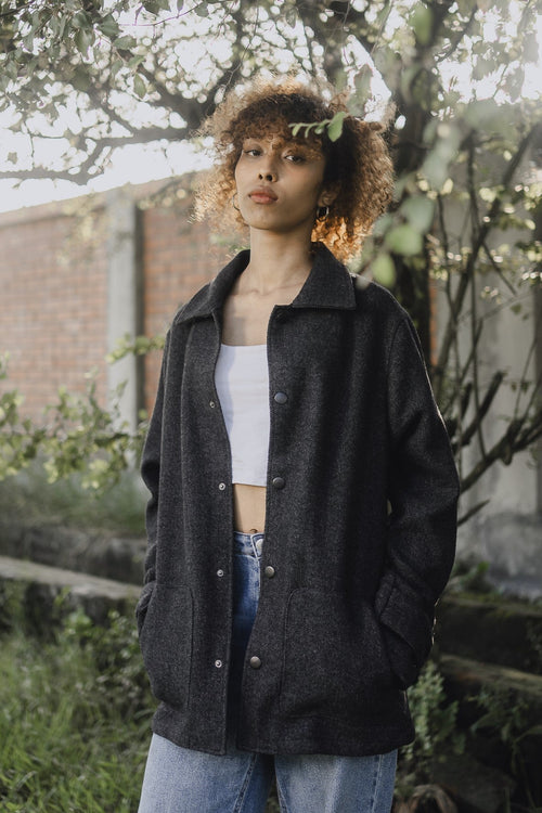 Kieran Coat Deluxe - Dark Grey Herringbone - Unisex