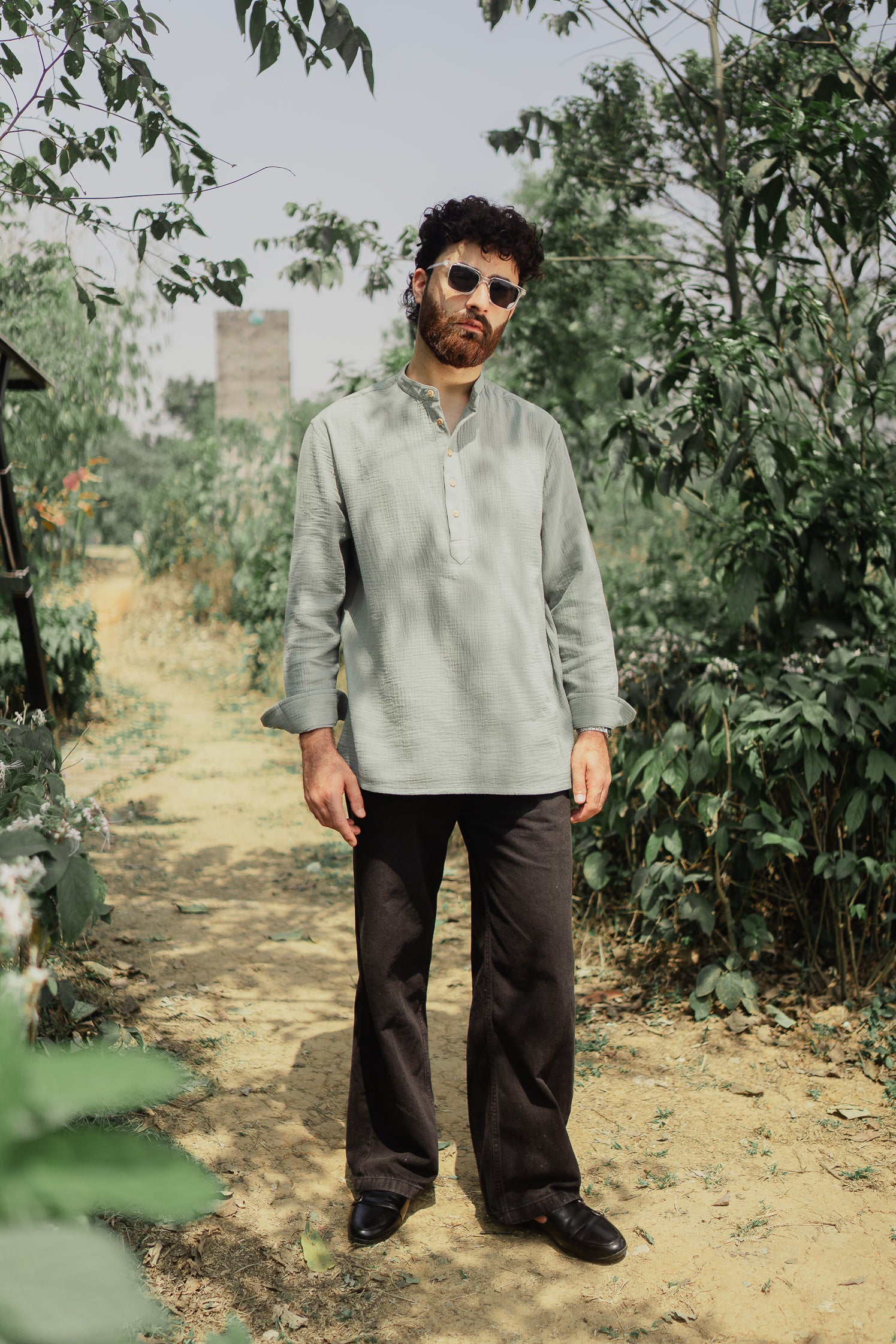 Waffle Henley - Katua - For Men - Sage Green