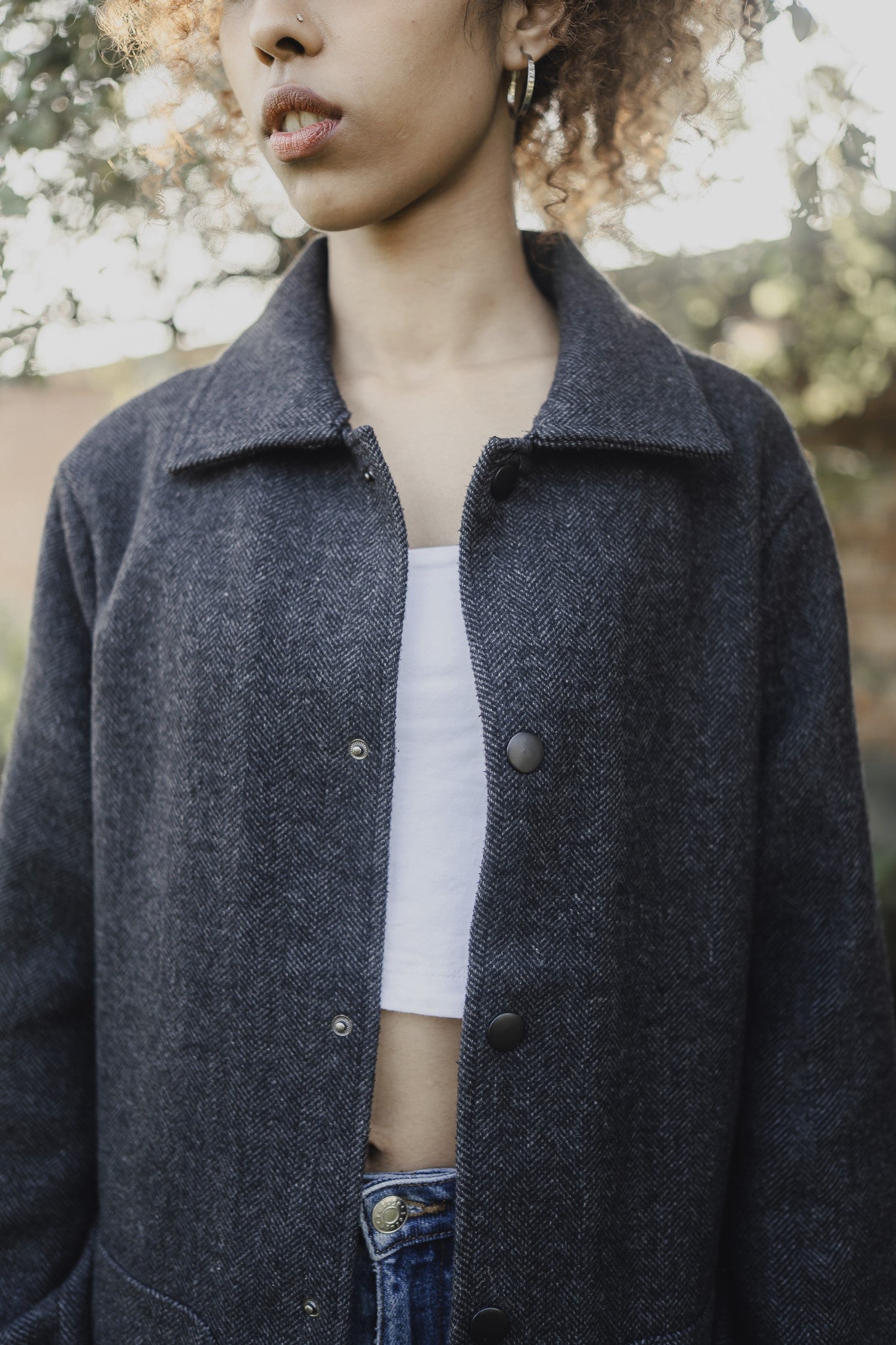 Kieran Coat Deluxe - Dark Grey Herringbone - Unisex