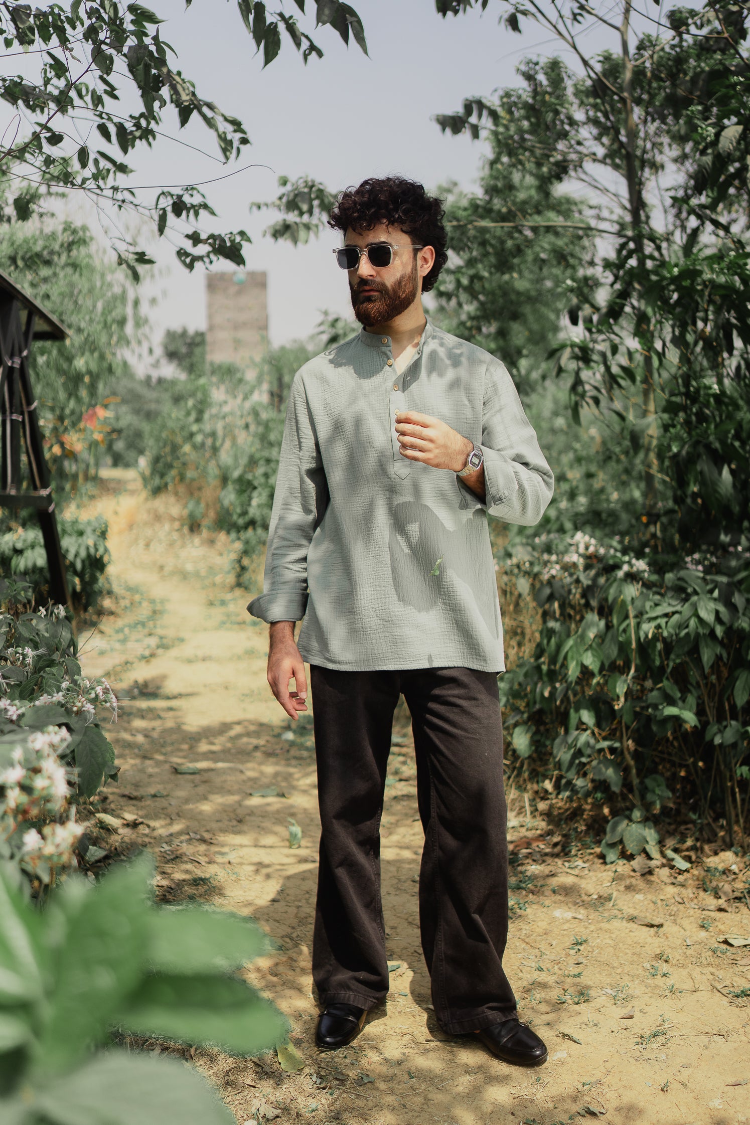 Waffle Henley - Katua - For Men - Sage Green